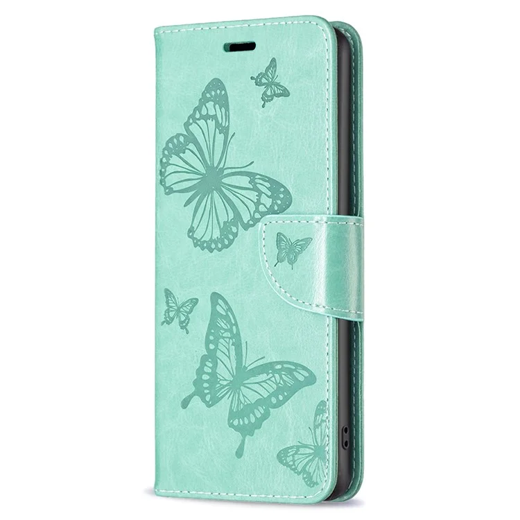 Per Xiaomi Poco F5 Pro 5G / Redmi K60 Pro 5G / K60 5G Butterfly Imprinted PU Leather Phone Case Wallet Stand Cover with Hand Strap - Verde
