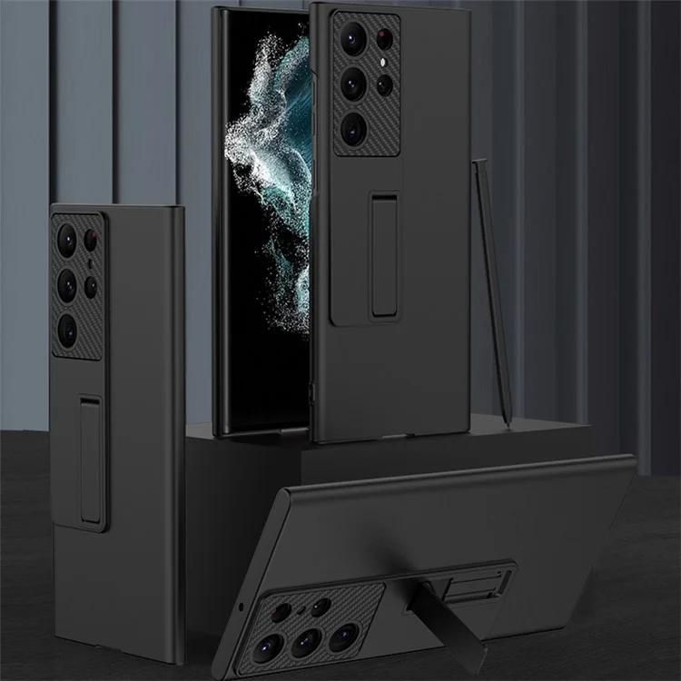 Coque de protection GKK pour Samsung Galaxy S23 Ultra, coque arrière en PC ultra fine avec support, noire