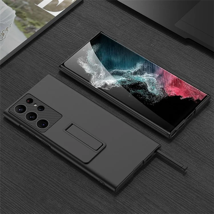 Coque de protection GKK pour Samsung Galaxy S23 Ultra, coque arrière en PC ultra fine avec support, noire