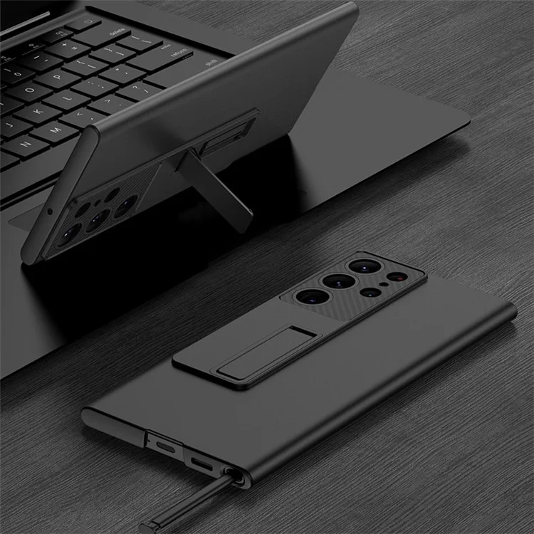 Coque de protection GKK pour Samsung Galaxy S23 Ultra, coque arrière en PC ultra fine avec support, noire