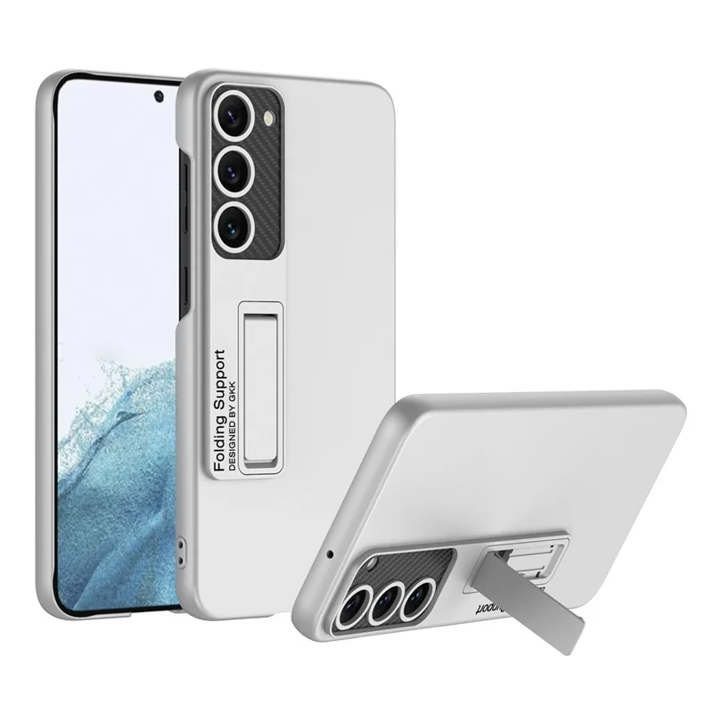 GKK For Samsung Galaxy S23 Rubberized Phone Cover, Ultra Thin Hard PC Back Case with Kickstand - Silver