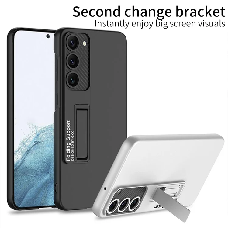 GKK Pour Samsung Galaxy S23+ Coque de téléphone anti-chute en caoutchouc, étui en PC ultra fin avec support - Noir