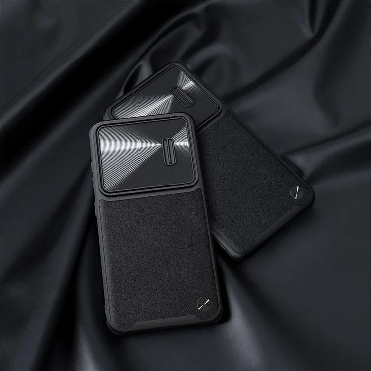 NILLKIN Phone Cover for Samsung Galaxy S23+, Slide Camera Protection PU Leather + PC + TPU Phone Case - Black