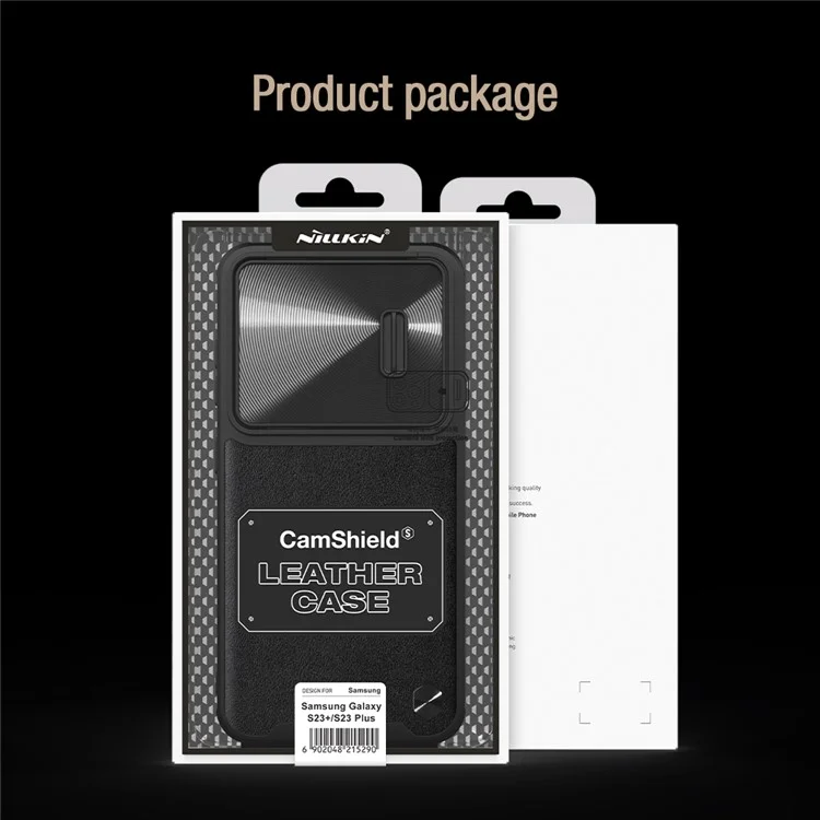 NILLKIN Phone Cover for Samsung Galaxy S23+, Slide Camera Protection PU Leather + PC + TPU Phone Case - Black