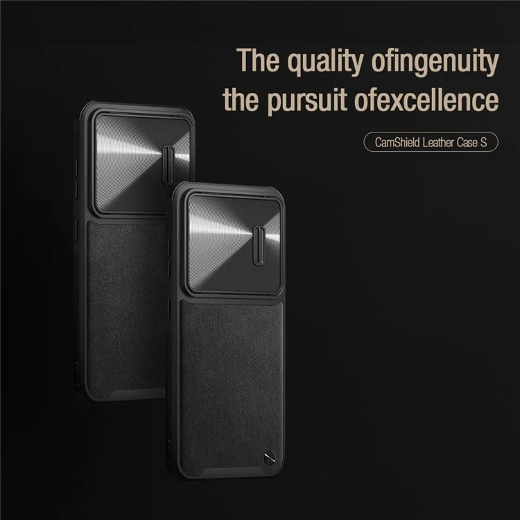 NILLKIN Phone Cover for Samsung Galaxy S23+, Slide Camera Protection PU Leather + PC + TPU Phone Case - Black