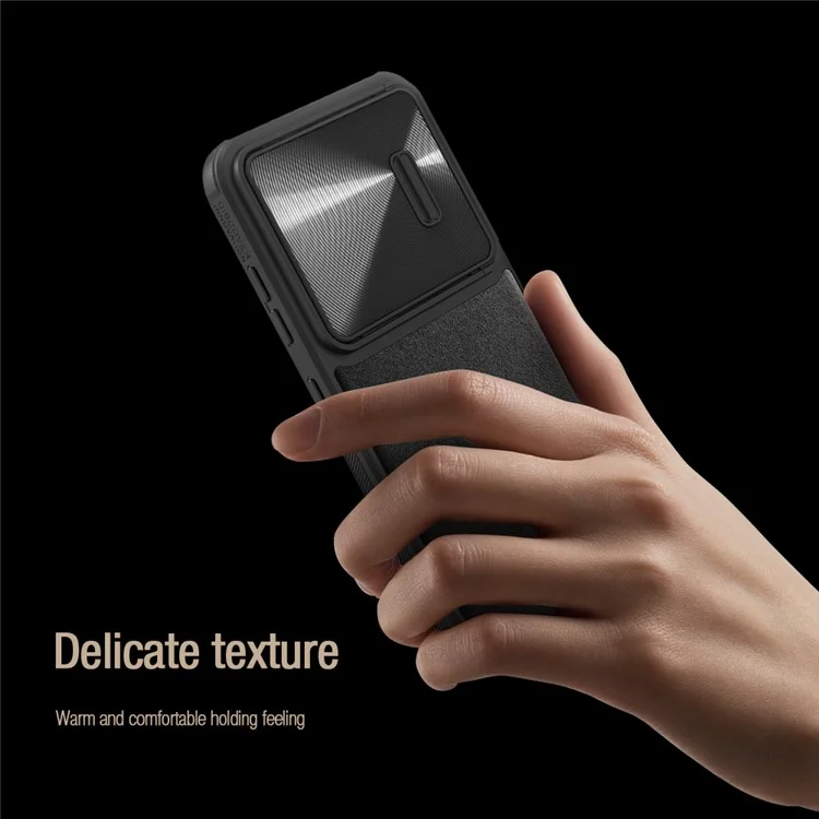 NILLKIN Phone Cover for Samsung Galaxy S23+, Slide Camera Protection PU Leather + PC + TPU Phone Case - Black