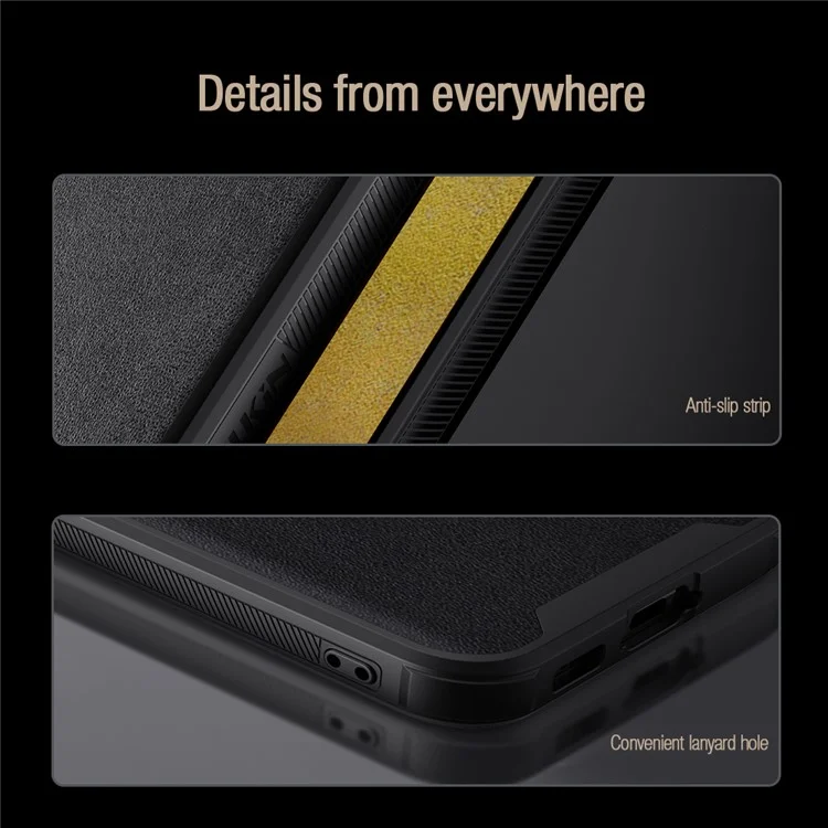 NILLKIN Phone Cover for Samsung Galaxy S23+, Slide Camera Protection PU Leather + PC + TPU Phone Case - Black