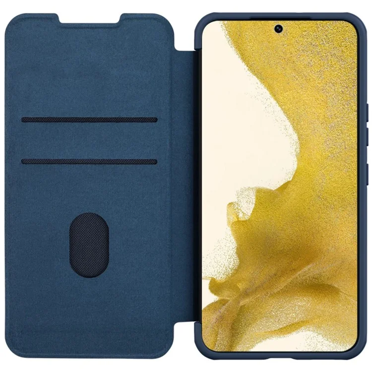 NILLKIN Qin Pro Series Shockproof Phone Case for Samsung Galaxy S23 Slide Lens Protection Phone Cover with Card Slots - Blue