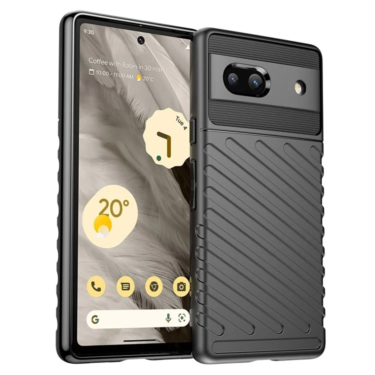 Custodia Per Telefono TPU a Prova di Goccia Per Google Pixel 7a, Copertina Per Telefoni Antisciplina Con Texture Twill Addensata Della Serie Thunder - Nero