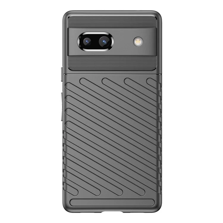 Drop-proof TPU Phone Case For Google Pixel 7a, Thunder Series Thickened Twill Texture Anti-Slip Phone Cover - Black