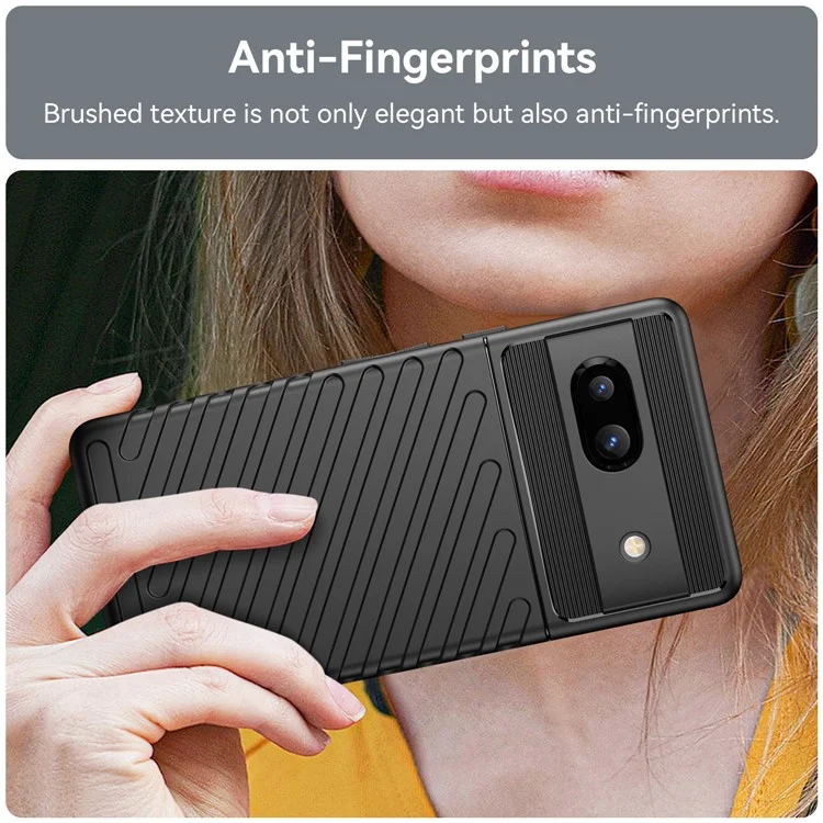 Drop-proof TPU Phone Case For Google Pixel 7a, Thunder Series Thickened Twill Texture Anti-Slip Phone Cover - Black