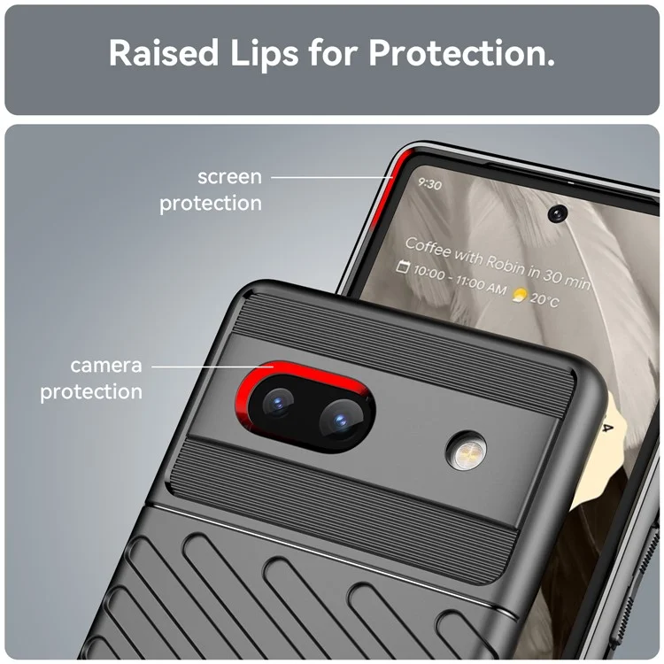Capa de Telefone à Prova de Queda em TPU para Google Pixel 7a, Série Thunder com Textura Tecida Espessada Antiderrapante - Preta