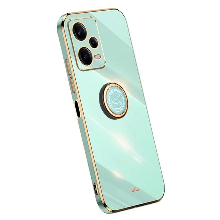 Capa de Telefone XINLI para Xiaomi Redmi Note 12 Pro+ 5G Borda Dourada Eletrolítica Anel Suporte Suporte TPU Capa de Telefone - Ciano