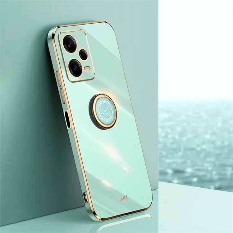 Capa de Telefone XINLI para Xiaomi Redmi Note 12 Pro+ 5G Borda Dourada Eletrolítica Anel Suporte Suporte TPU Capa de Telefone - Ciano