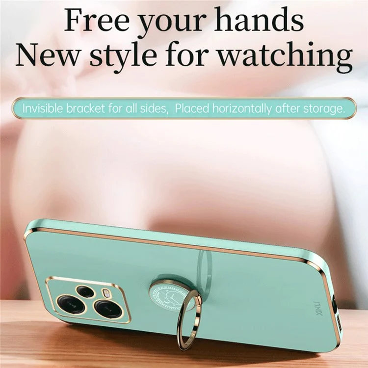 Capa de Telefone XINLI para Xiaomi Redmi Note 12 Pro+ 5G Borda Dourada Eletrolítica Anel Suporte Suporte TPU Capa de Telefone - Ciano