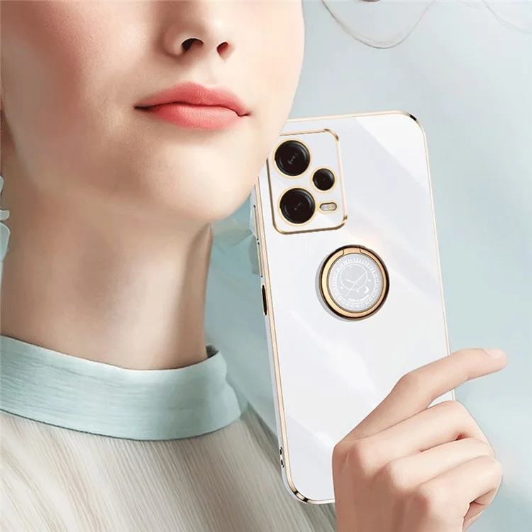 Capa de Telefone XINLI para Xiaomi Redmi Note 12 Pro+ 5G Borda Dourada Eletrolítica Anel Suporte Suporte TPU Capa de Telefone - Ciano