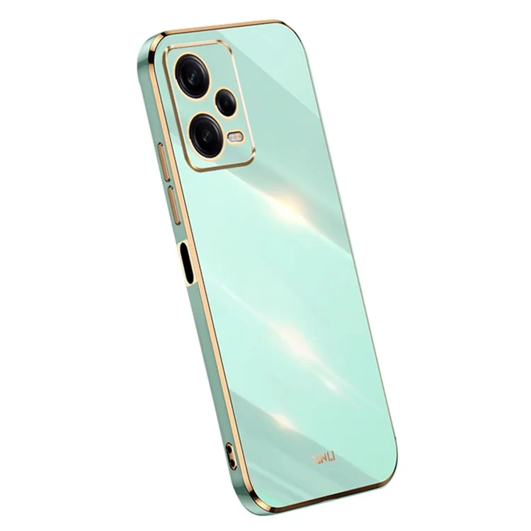 XINLI Funda Antigolpes para Xiaomi Redmi Note 12 Pro 5G, Cubierta de Teléfono de TPU con Borde Chapado en Oro - Cian
