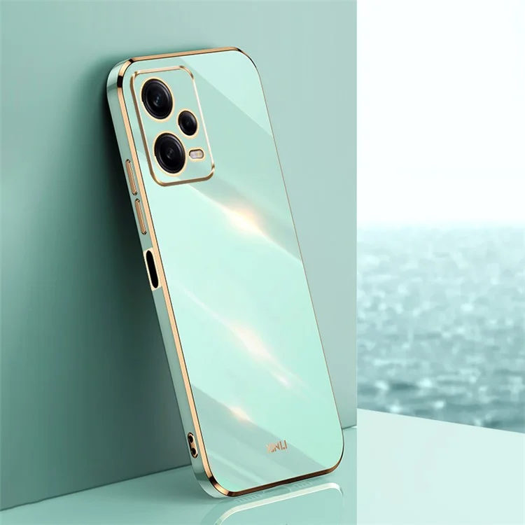 XINLI Funda Antigolpes para Xiaomi Redmi Note 12 Pro 5G, Cubierta de Teléfono de TPU con Borde Chapado en Oro - Cian