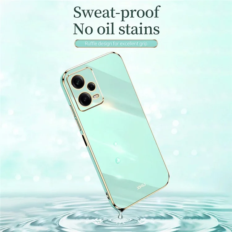 XINLI Funda Antigolpes para Xiaomi Redmi Note 12 Pro 5G, Cubierta de Teléfono de TPU con Borde Chapado en Oro - Cian