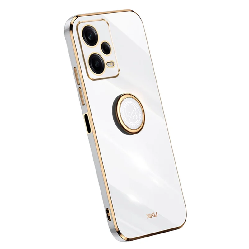 XINLI Para Xiaomi Redmi Note 12 Pro 5G Anel Suporte Kickstand TPU Capa de Telefone com Borda Eletrodepositada - Branco