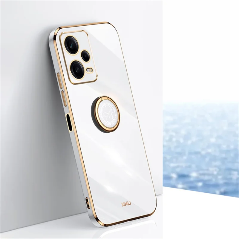 XINLI Para Xiaomi Redmi Note 12 Pro 5G Anel Suporte Kickstand TPU Capa de Telefone com Borda Eletrodepositada - Branco