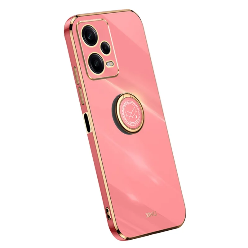XINLI Für Xiaomi Redmi Note 12 Pro 5G Ring Halter Kickstand TPU Handyhülle mit Elektroplattierung Kante - Rot