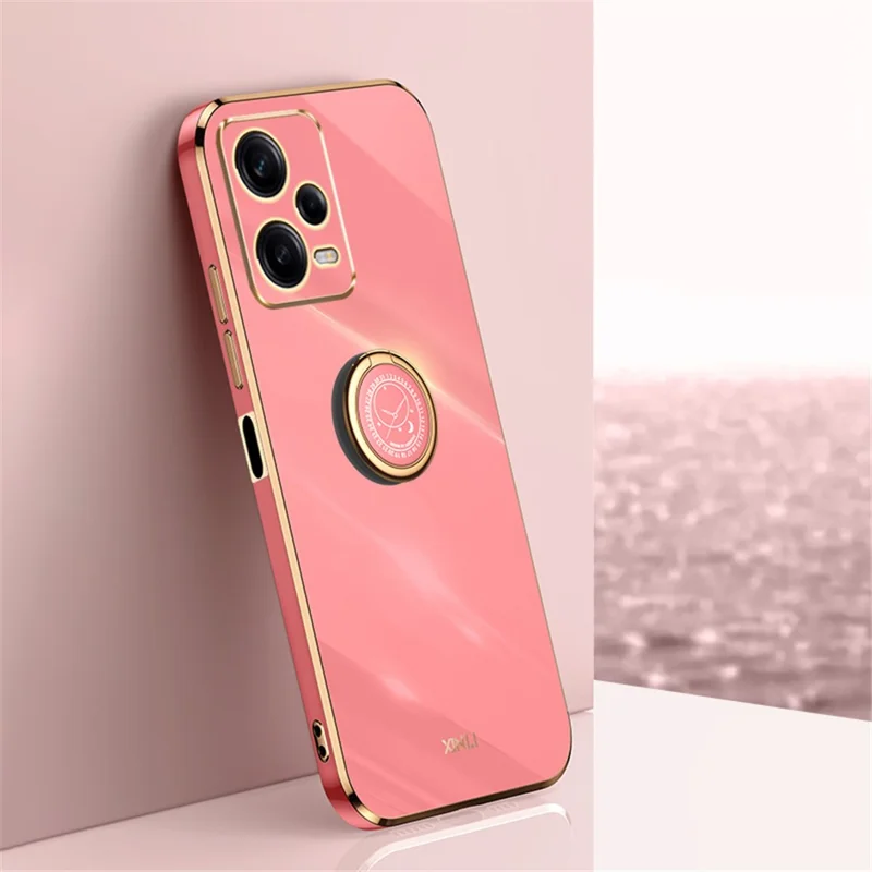 XINLI Für Xiaomi Redmi Note 12 Pro 5G Ring Halter Kickstand TPU Handyhülle mit Elektroplattierung Kante - Rot