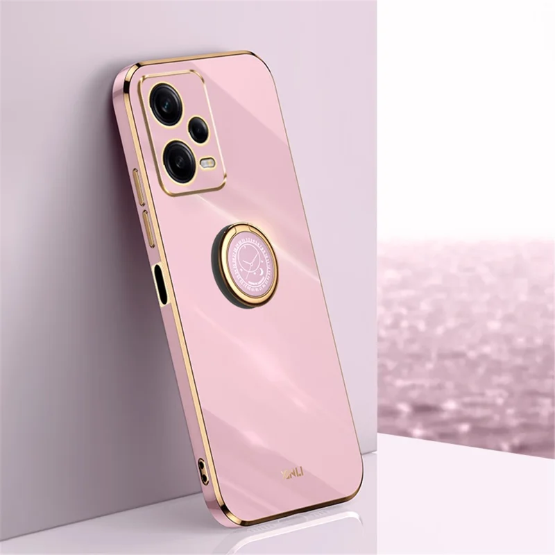 XINLI For Xiaomi Redmi Note 12 Pro 5G Ring Holder Kickstand TPU Phone Cover Case with Electroplating Edge - Purple