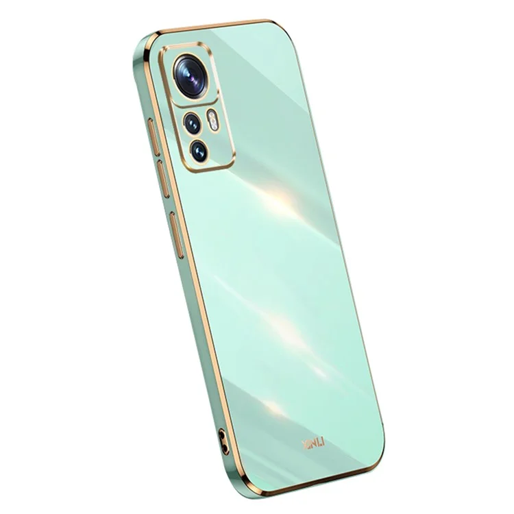 XINLI For Xiaomi 12T Pro 5G Phone Cover Shell Electroplating Golden Edge Anti-scratch TPU Phone Case - Cyan