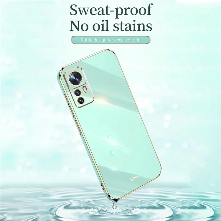 XINLI For Xiaomi 12T Pro 5G Phone Cover Shell Electroplating Golden Edge Anti-scratch TPU Phone Case - Cyan