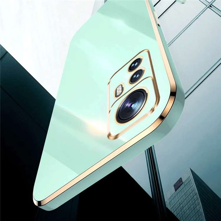 XINLI For Xiaomi 12T Pro 5G Phone Cover Shell Electroplating Golden Edge Anti-scratch TPU Phone Case - Cyan