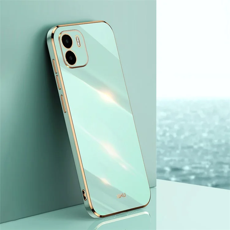 XINLI Electroplating Golden Edge Phone Case for Xiaomi Redmi A1 4G / A2 4G, Dustproof TPU Phone Cover - Cyan