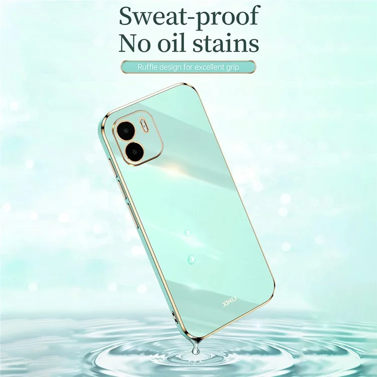 XINLI Electroplating Golden Edge Phone Case for Xiaomi Redmi A1 4G / A2 4G, Dustproof TPU Phone Cover - Cyan