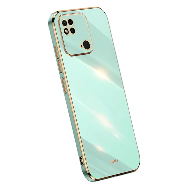 XINLI For Xiaomi Redmi 10C 4G Phone Case with Electroplating Golden Edge, Anti-dust TPU Phone Cover - Cyan