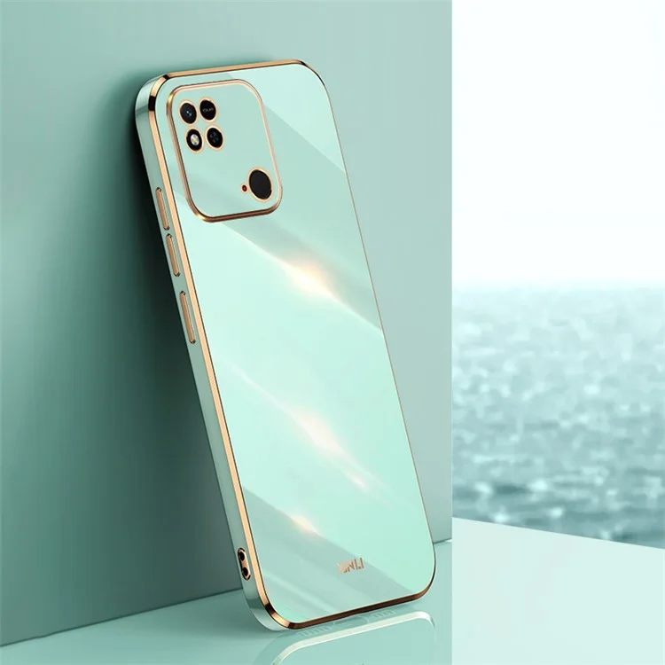 XINLI For Xiaomi Redmi 10C 4G Phone Case with Electroplating Golden Edge, Anti-dust TPU Phone Cover - Cyan