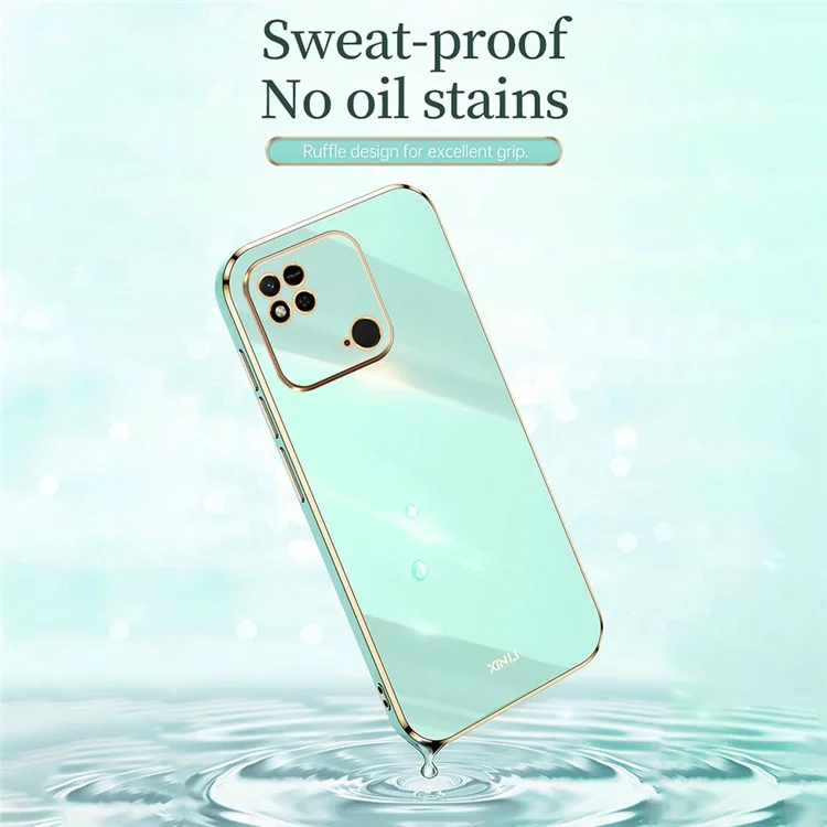 XINLI For Xiaomi Redmi 10C 4G Phone Case with Electroplating Golden Edge, Anti-dust TPU Phone Cover - Cyan