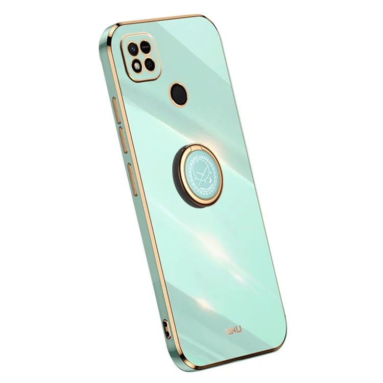 XINLI Ring Holder Kickstand Phone Case per Xiaomi Redmi 10A, Electroplating Golden Edge TPU Phone Cover - Cyan