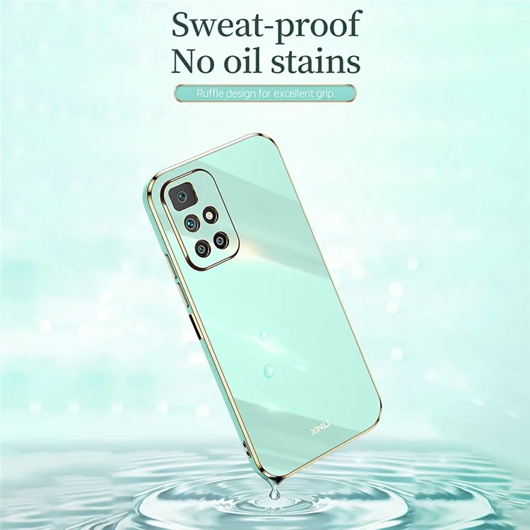 XINLI Pour Xiaomi Redmi 10 4G (2021) / Redmi 10 2022 4G / Redmi 10 Prime / Redmi Note 11 4G (MediaTek) Étui de téléphone avec bord électroplaqué - Cyan