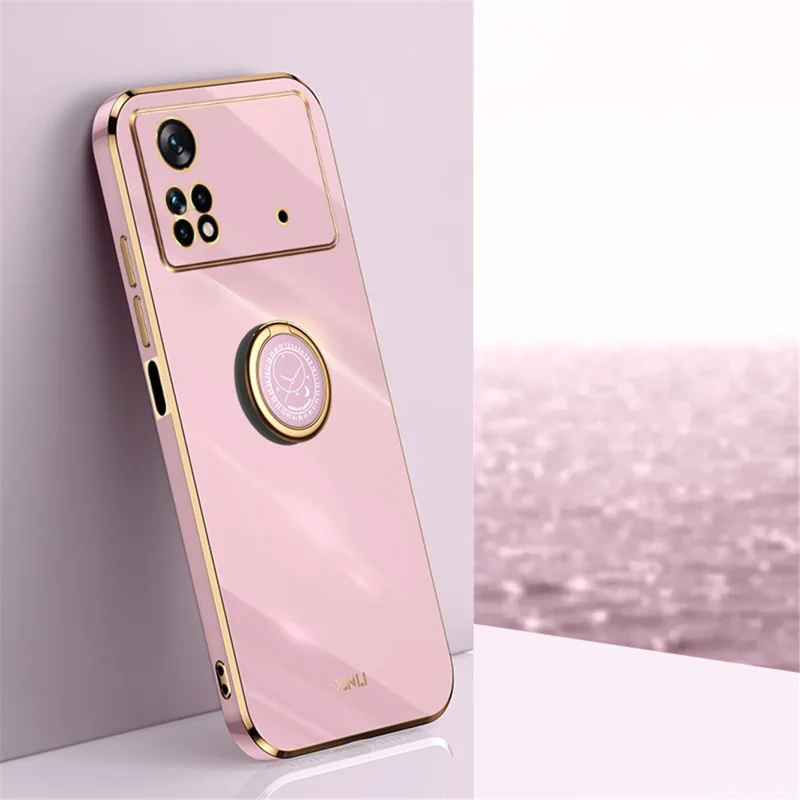 XINLI Electroplating Phone Case for Xiaomi Poco X4 Pro 5G, Flexible TPU Back Cover with Kickstand - Purple