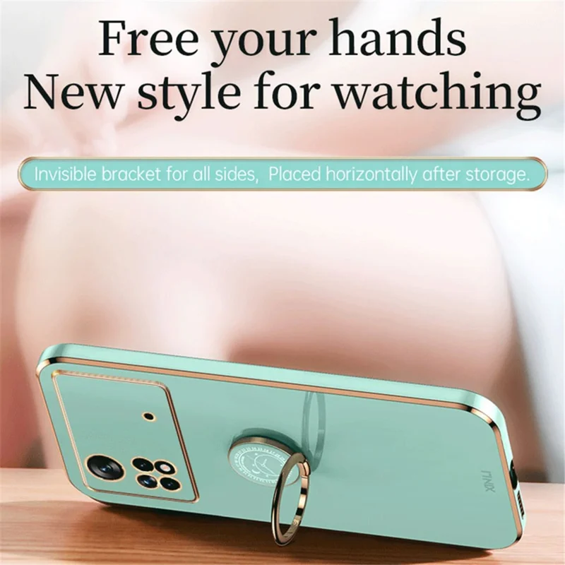 XINLI Electroplating Phone Case for Xiaomi Poco X4 Pro 5G, Flexible TPU Back Cover with Kickstand - Purple
