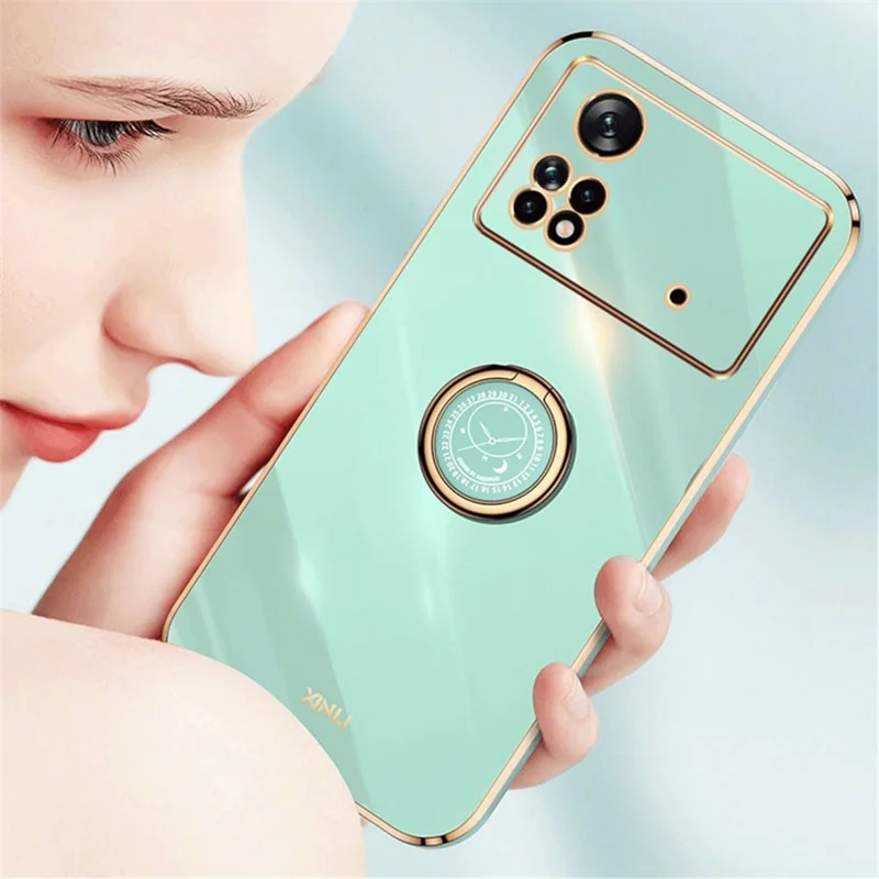 XINLI Electroplating Phone Case for Xiaomi Poco X4 Pro 5G, Flexible TPU Back Cover with Kickstand - Purple