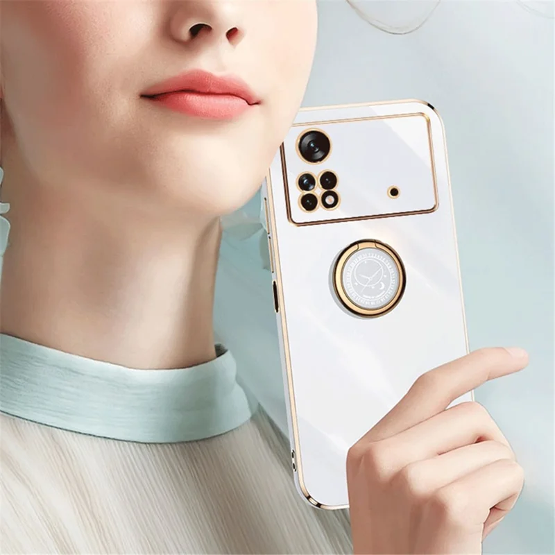 XINLI Electroplating Phone Case for Xiaomi Poco X4 Pro 5G, Flexible TPU Back Cover with Kickstand - Purple