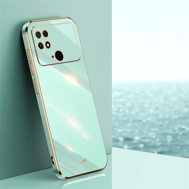 XINLI TPU Phone Case for Xiaomi Poco C40 4G, Anti-fall Electroplating Back Shell Full Camera Lens Protection Cover - Cyan