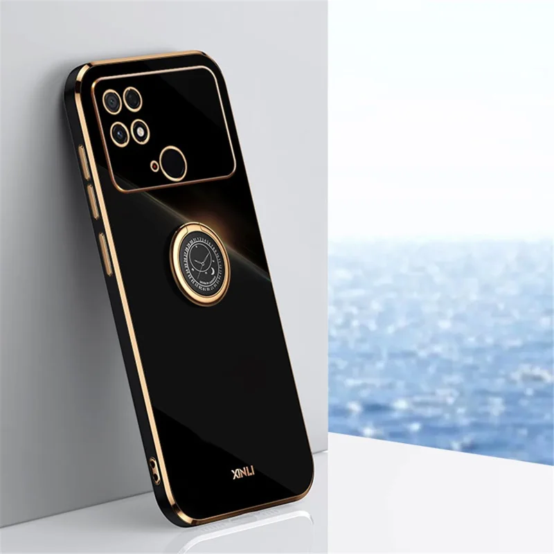 Coque de téléphone Electroplating XINLI pour Xiaomi Poco C40 4G, Coque de protection antichoc en TPU avec support - Noir