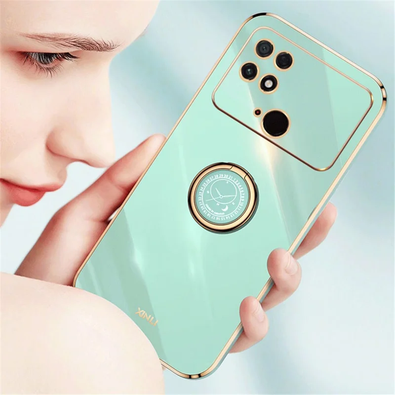 Coque de téléphone Electroplating XINLI pour Xiaomi Poco C40 4G, Coque de protection antichoc en TPU avec support - Noir
