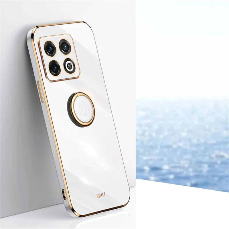 XINLI Kickstand Phone Case for OnePlus 10 Pro 5G, Shock-absorbing Electroplating TPU Back Protector Cover - White