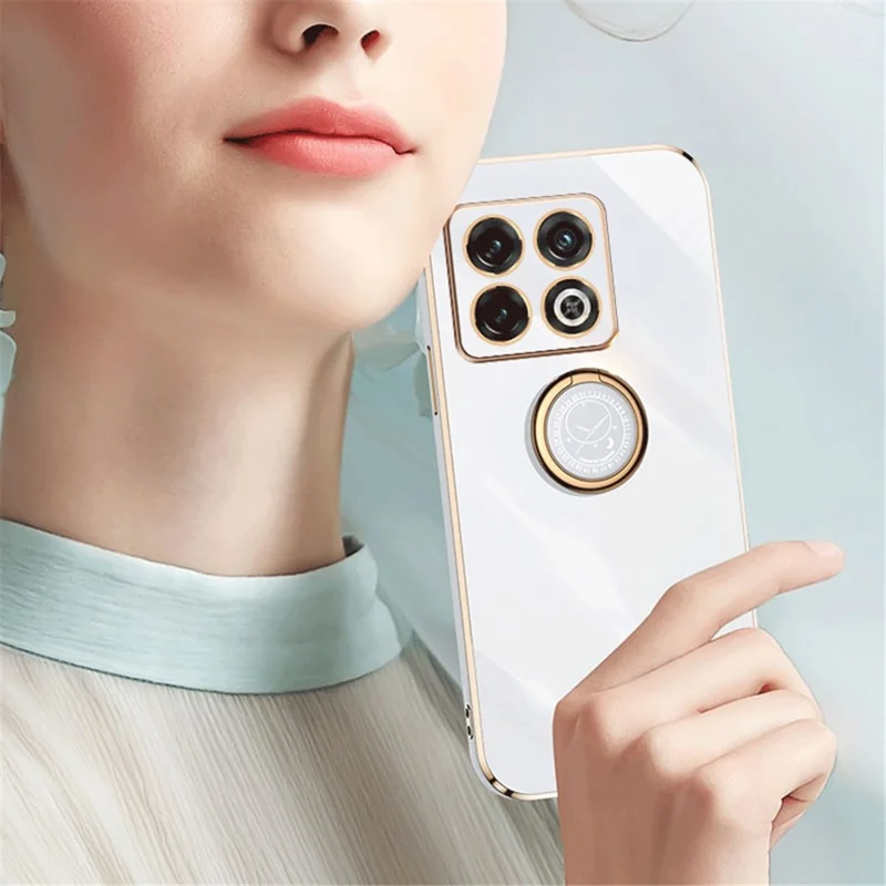 XINLI Kickstand Phone Case for OnePlus 10 Pro 5G, Shock-absorbing Electroplating TPU Back Protector Cover - White