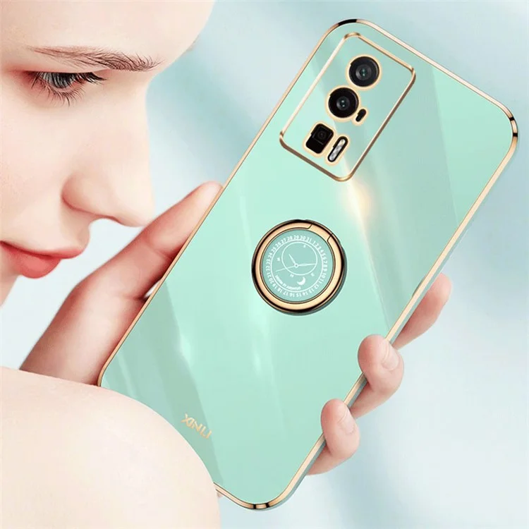 XINLI Para Xiaomi Poco F5 Pro 5G / Redmi K60 Pro 5G / K60 5G Kickstand Phone Case, Proteção Contra Quedas Capa Traseira de TPU Eletrodepositada - Ciano