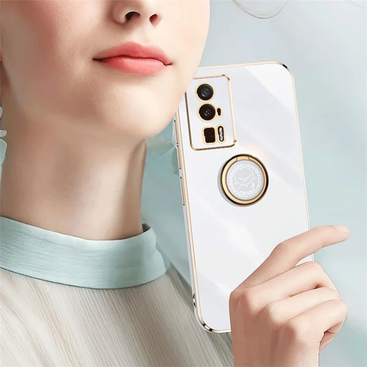 XINLI Para Xiaomi Poco F5 Pro 5G / Redmi K60 Pro 5G / K60 5G Kickstand Phone Case, Proteção Contra Quedas Capa Traseira de TPU Eletrodepositada - Ciano