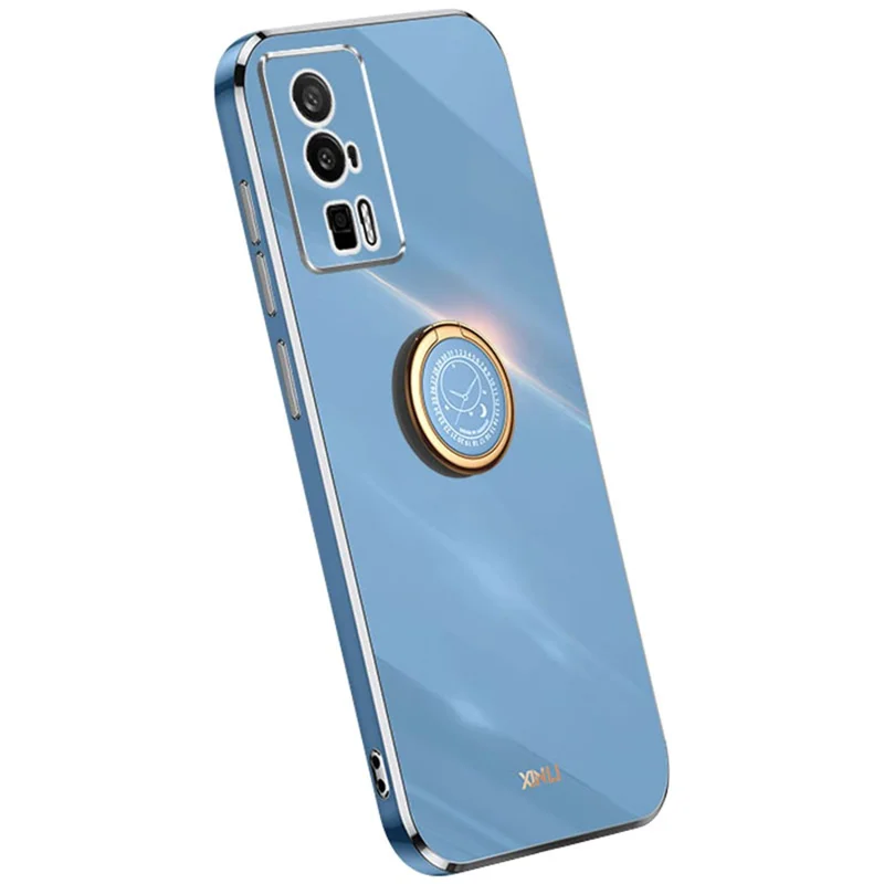 XINLI Per Xiaomi Poco F5 Pro 5G / Redmi K60 Pro 5G / K60 5G Custodia con Supporto, Protezione da Cadute Copertura Posteriore TPU Elettroplaccata - Blu